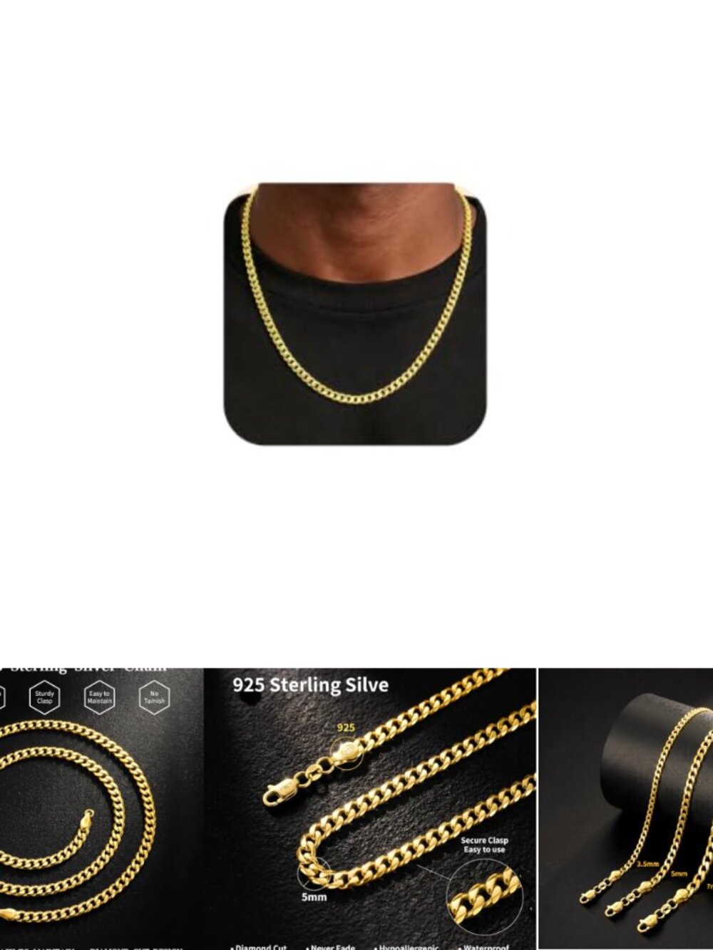 18K Gold Over 925 Sterling Silver Cuban Link Chain Necklace 22 in